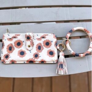 Sunflower Wristlet Keychain Card Holder Wallet‎ Bangle Key Ring Purse